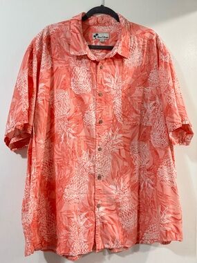 Oliver & Burke Salmon Hawaiian Pineapple Print Shirt Men's Size 3XL